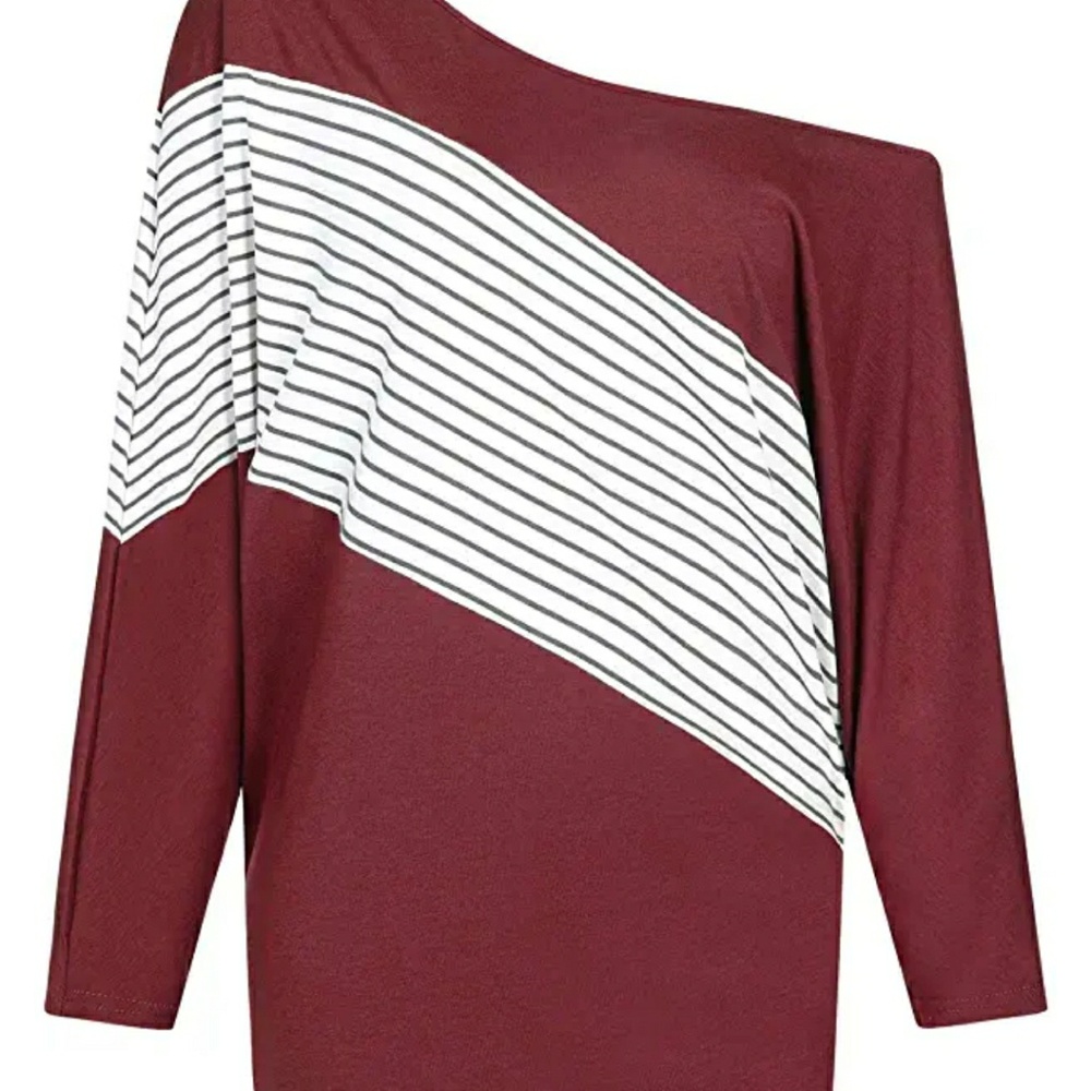 patchwork last 1 🔥bat sleeve casual shoulder top - Picture 4 of 8